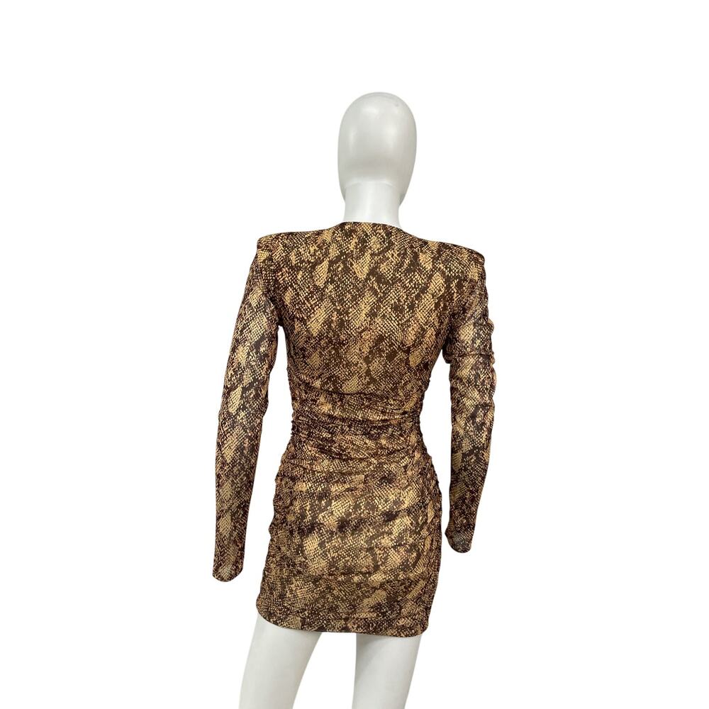 Michael Costello Beige Snake-Print Plunge Long-Sleeve Mini Dress - Picture 3 of 7